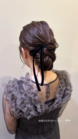 ロング ヘアアレンジ ボウ🪞ヘアセット /メイク/マツパのマツエク・マツパデザイン
