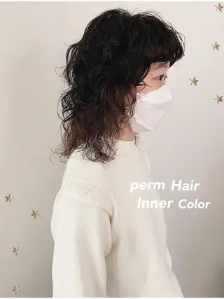 ミディアム カラー パーマ 市川 千夏のヘアスタイル