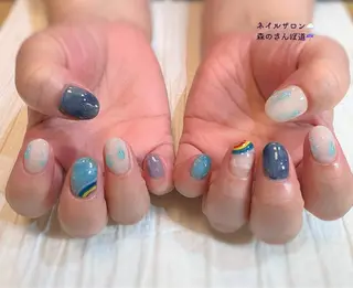 ネイル ショートネイル 森のさんぽ道のネイルデザイン