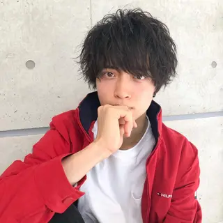 ショート カラー パーマ メンズ 赤み消し🌿 透明感カラー🫧のヘアスタイル