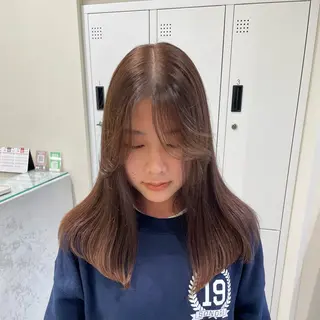 セミロング カラー 垢抜け小顔レイヤー オリーブ/スミレのヘアスタイル