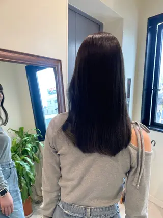 セミロング カラー 垢抜け小顔レイヤー オリーブ/スミレのヘアスタイル