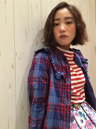 ショート ミディアム カラー パーマ Lall  You 大阪所属・🥛洒落髪小顔cut なら龍崎🥛のヘアスタイル