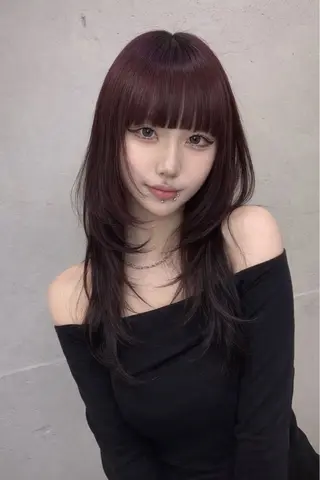 ロング カラー ヘアアレンジ 韓国レイヤーカット /韓国トレンドカラーのヘアスタイル