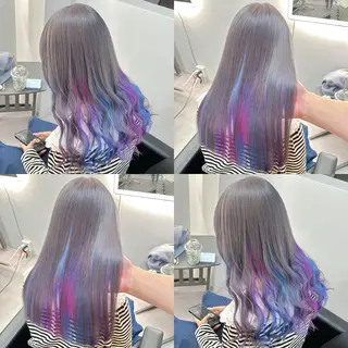 セミロング カラー ブリーチ&エクステ 🥀ケアカラー特化のヘアスタイル