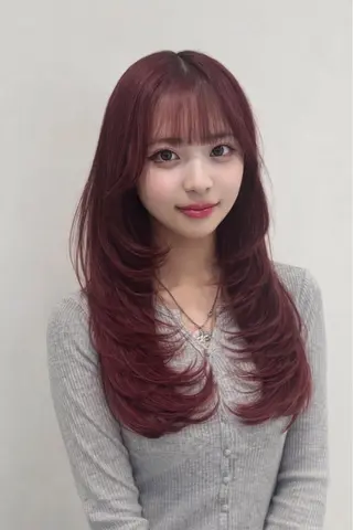 ロング カラー ヘアアレンジ 韓国レイヤーカット /韓国トレンドカラーのヘアスタイル
