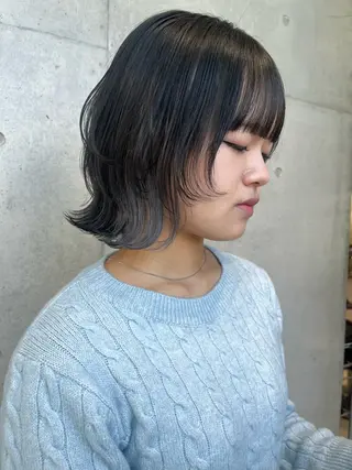 ミディアム パーマ ヘアアレンジ 透明感/オリーブ/ グレージュ/YUKAのヘアスタイル