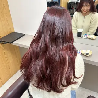 ロング カラー ヘアアレンジ sena/博多/ コテ巻き風パーマのヘアスタイル