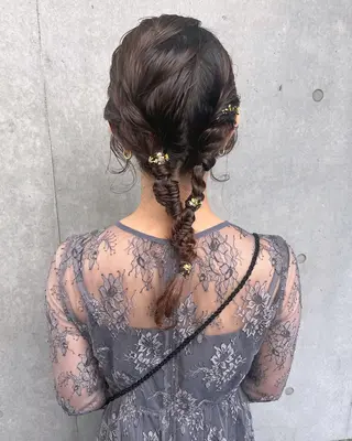 セミロング ヘアアレンジ 暖色カラー/ピンク カラー/HARUKAのヘアスタイル