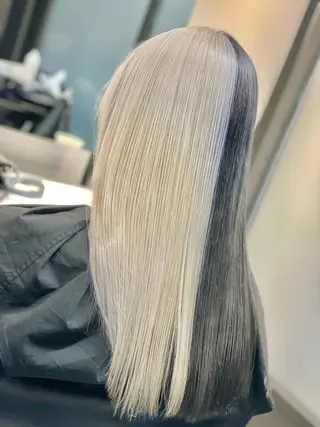 セミロング カラー ヘアアレンジ 髪質改善×ハイトーン 中田啄也のヘアスタイル