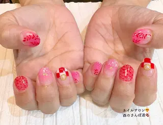 ネイル ショートネイル 森のさんぽ道のネイルデザイン