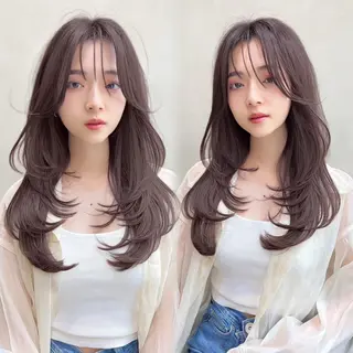 ロング カラー 韓国ヘア/髪質改善/ レイヤー/ブラウンのヘアスタイル