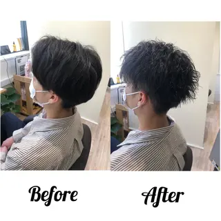 ショート カラー パーマ メンズ 関西センターパート メンズモデル募集のヘアスタイル