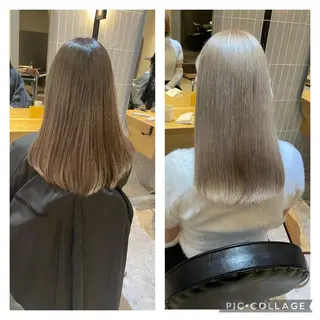 セミロング 複雑履歴に対応ブリー チ無しダブルカラーのヘアスタイル