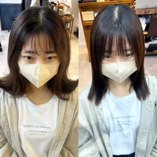 ミディアム カラー パーマ ヘアアレンジ メンズ キッズ レイヤーカット／顔周 りカット/縮毛矯正のヘアスタイル