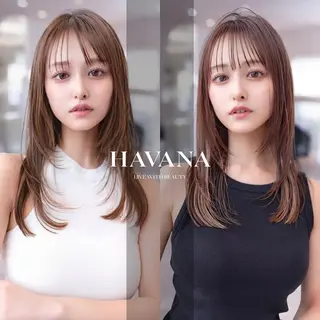 セミロング カラー 1HAVANA.渋谷 【レイヤー/韓国】のヘアスタイル