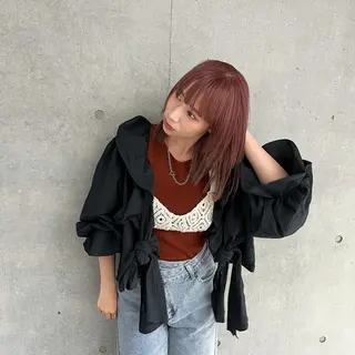 セミロング カラー 暖色カラー/ピンク カラー/HARUKAのヘアスタイル