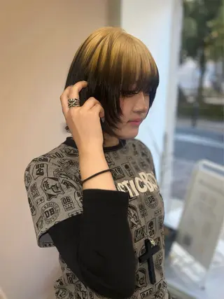 セミロング カラー 岡山ハイトーン・ ルーツカラー/こもものヘアスタイル