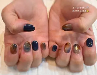 ネイル ショートネイル 森のさんぽ道のネイルデザイン