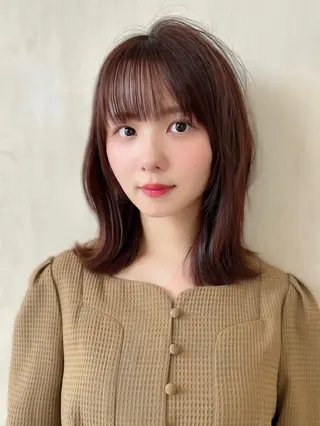 ミディアム カラー パーマ 新宿✨顔周りカット 韓国ヘア/坂本亜裟海のヘアスタイル