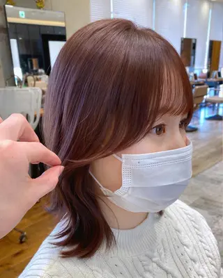 ミディアム カラー 顔まわりカット🌟 くびれヘア/寺門遥輝のヘアスタイル