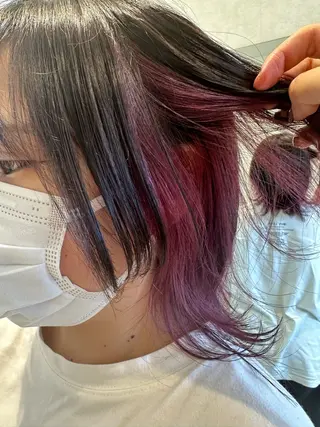 ミディアム カラー シールエクステ/ ブリーチカラーのヘアスタイル