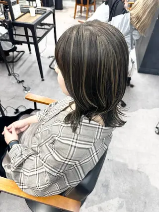 ミディアム カラー パーマ ヘアアレンジ メンズ キッズ レイヤーカット／顔周 りカット/縮毛矯正のヘアスタイル