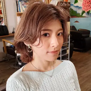 ショート カラー 韓国レイヤー柔らかい 地毛風縮毛矯正/マツのヘアスタイル