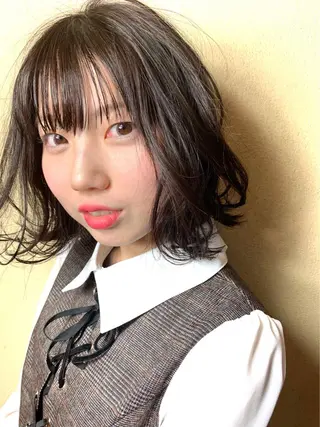 ミディアム カラー パーマ ❣️大人色気レイヤー 美髪縮毛 金山❣️のヘアスタイル