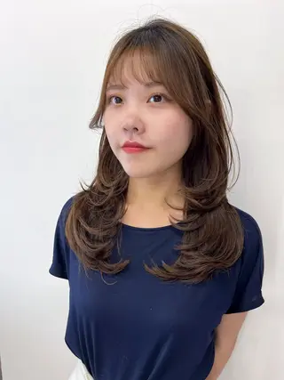ミディアム カラー ヘアアレンジ レイヤー/髪質改善 縮毛/ハッシュカットのヘアスタイル