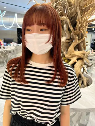 セミロング カラー パーマ ヘアアレンジ メンズ キッズ ネイル mana 暖色カラーカットのヘアスタイル