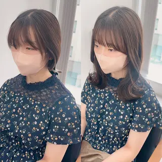セミロング カラー パーマ ヘアアレンジ メンズ キッズ ネイル マツエク・マツパ アイブロウ レイヤーカット／顔周 りカット/縮毛矯正のヘアスタイル