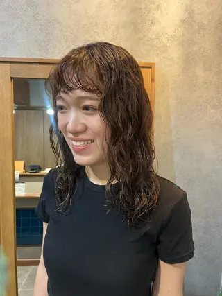 ミディアム パーマ 暖色カラー/パラッと Bob/モエのヘアスタイル