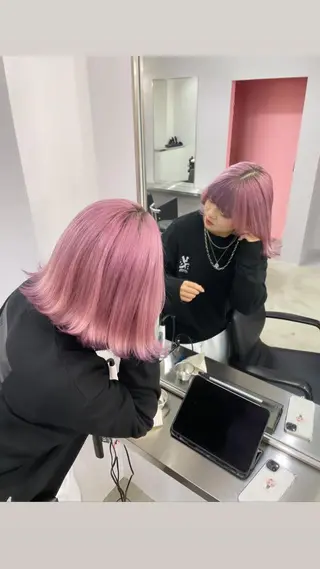 ミディアム カラー asumi/栄/ハイ トーン/ブリーチ/のヘアスタイル