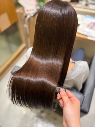 ロング 透明感グレージュ/ 縮毛矯正/静岡のヘアスタイル