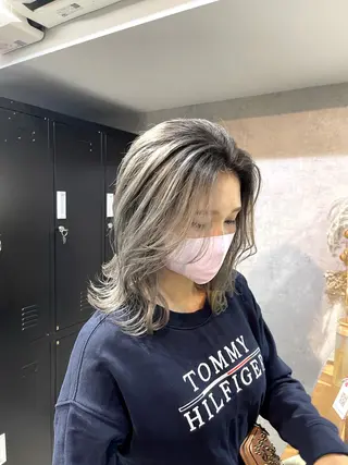 ミディアム カラー ヘアアレンジ 松井那津子 /ハイライトブリーチのヘアスタイル