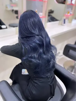 ロング カラー 縮毛矯正× ブルーブラック/池袋のヘアスタイル