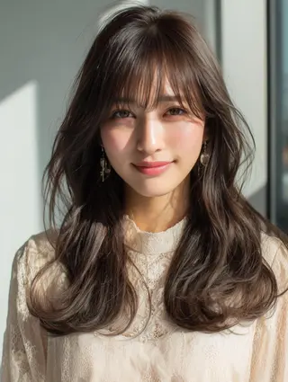 セミロング ✨透明感カラー✨ ☘️くすみカラー☘️のヘアスタイル