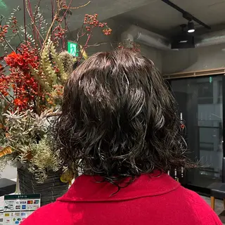 セミロング カラー パーマ レイヤー/透けカラー アレンジ/篠崎渚彩のヘアスタイル