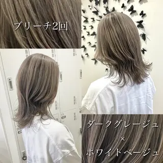 セミロング カラー 雅/ダブルカラー/ 白髪ぼかしハイライトのヘアスタイル