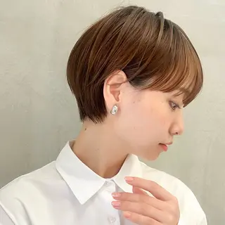 ショート オリーブカラー/みづ き/ボブパーマ🤍のヘアスタイル