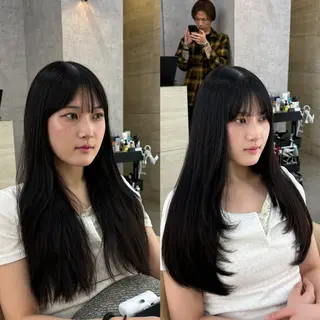 ロング 髪質改善|透明 感カラー🩵レイヤーのヘアスタイル