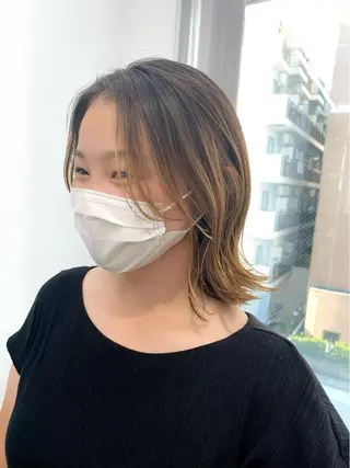 ミディアム カラー パーマ ヘアアレンジ メンズ キッズ ネイル マツエク・マツパ アイブロウ レイヤーカット 🌿透け感カラーのヘアスタイル