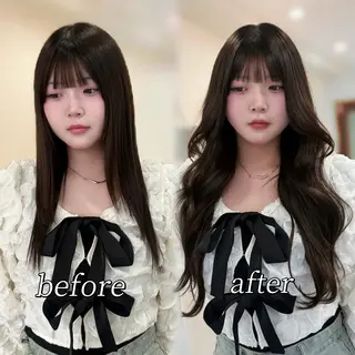 ロング カラー HINA🎀韓国ヘア エクステ/小顔カットのヘアスタイル