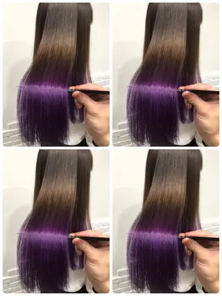 ロング カラー JuNブリーチに 縮毛矯正するプロのヘアスタイル