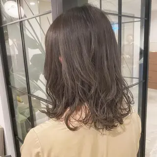 カラー パーマ ヘアアレンジ ミディアム ベージュカラー🧸/ 松崎/東区/田中理沙のヘアスタイル
