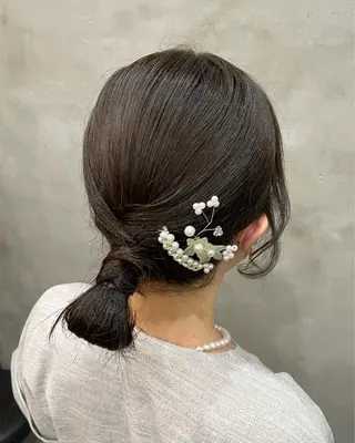 セミロング ヘアアレンジ 【ピンク/韓国ヘア/ ヘアセット】亜海のヘアスタイル