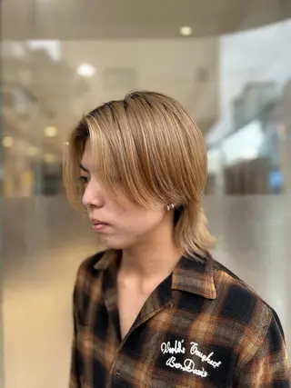 ミディアム メンズ メンズハイライト × perm Runoのヘアスタイル