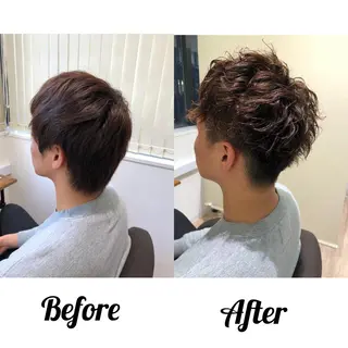 ショート カラー パーマ メンズ 関西センターパート メンズモデル募集のヘアスタイル