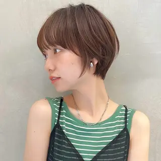 ショート オリーブカラー/みづ き/ボブパーマ🤍のヘアスタイル